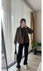Premium Lin Acı Kahve Kısa Trençkot