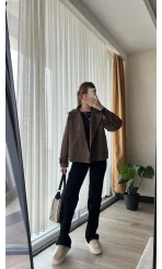 Premium Lin Acı Kahve Kısa Trençkot