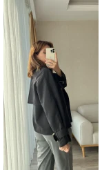 Premium Lin Siyah Kısa Trençkot