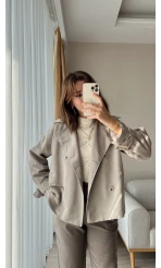 Premium Lin Vizon Tonları Kısa Trençkot