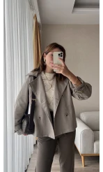 Premium Lin Vizon Tonları Kısa Trençkot