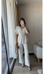 Premium Marva Gömlek Pantolon Takım Krem