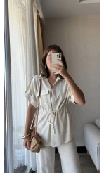 Premium Marva Gömlek Pantolon Takım Krem