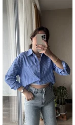Premium Mavi Çizgili Gömlek&Crop