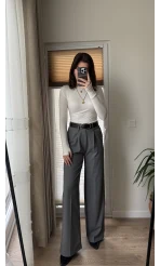 Premium Pileli Antrasit Palazzo Pantolon