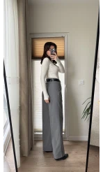 Premium Pileli Antrasit Palazzo Pantolon