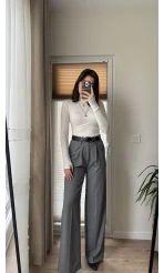 Premium Pileli Antrasit Palazzo Pantolon