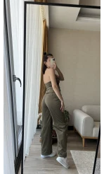 Premium Saten Yelekli Takım Haki Rengi