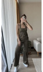 Premium Saten Yelekli Takım Haki Rengi