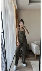 Premium Saten Yelekli Takım Haki Rengi