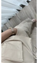 Premium Saten Yelekli Takım Krem Rengi