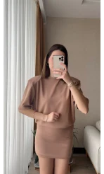 Premium Sütlü Kahve Vatkalı Elbise