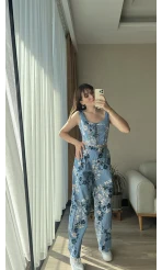 Premium Tasarım Mavi Çiçekli Kargo Cepli Takım