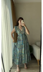 Premium Tasarım Uzun Elbise Kolsuz Model Mavi