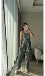 Premium Tasarım Yeşil Çiçekli Kargo Cepli Takım