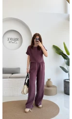 Premium Tensel Bluz Pantolon Takım - Bordo - 51163