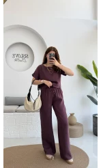 Premium Tensel Bluz Pantolon Takım - Bordo - 51163