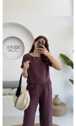 Premium Tensel Bluz Pantolon Takım - Bordo - 51163