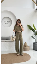 Premium Tensel Bluz Pantolon Takım - Haki - 51163