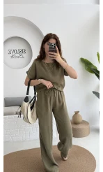 Premium Tensel Bluz Pantolon Takım - Haki - 51163