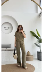 Premium Tensel Bluz Pantolon Takım - Haki - 51163