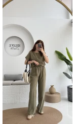 Premium Tensel Bluz Pantolon Takım - Haki - 51163