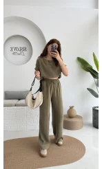 Premium Tensel Bluz Pantolon Takım - Haki - 51163