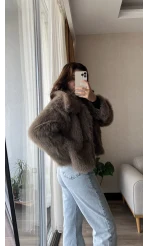 Premium Yakalı Kürk Kahverengi