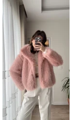Premium Yakalı Kürk Pembe