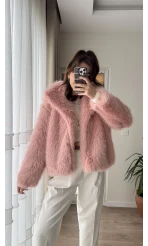 Premium Yakalı Kürk Pembe