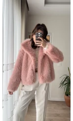 Premium Yakalı Kürk Pembe