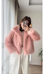 Premium Yakalı Kürk Pembe