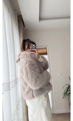 Premium Yakalı Kürk Vizon