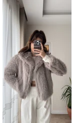 Premium Yakalı Kürk Vizon