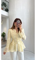 Prenses Dantel Bluz - Sarı - Kod: 105332
