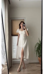 Prenses Yaka Beyaz Astarlı Elbise