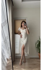 Prenses Yaka Beyaz Astarlı Elbise