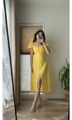 Prenses Yaka Sarı Astarlı Elbise