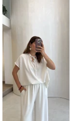 Pretty Bağlamalı Reglan Kol Takım - Beyaz - Kod: 9165