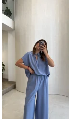 Pretty Bağlamalı Reglan Kol Takım - Mavi - Kod: 9165