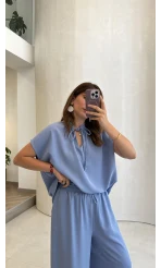 Pretty Bağlamalı Reglan Kol Takım - Mavi - Kod: 9165