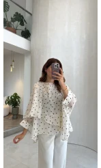 Puantiyeli Uçuşan Pelerin - Beyaz - Kod: 5088