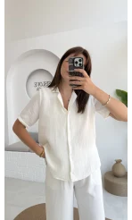 Puf Gömlek-2104-Ekru