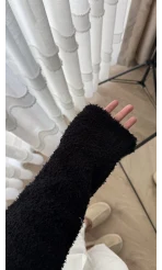 Puffy Kumaş Kayık Yaka Siyah