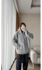 Puffy Oversize Örgü Sweatshirt Gri