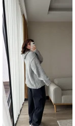 Puffy Oversize Örgü Sweatshirt Gri