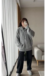 Puffy Oversize Örgü Sweatshirt Gri