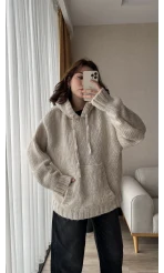 Puffy Oversize Örgü Sweatshirt Krem