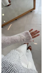 Pullu Kayık Yaka Crop Üst - Ekru - Kod: 2765