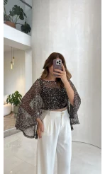 Pullu Pelerin Bluz - Acı Kahve - Kod: 1119